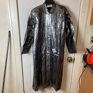 Anthony Richards Silver Animal Print Vinyl Long Coat Womens size Xl